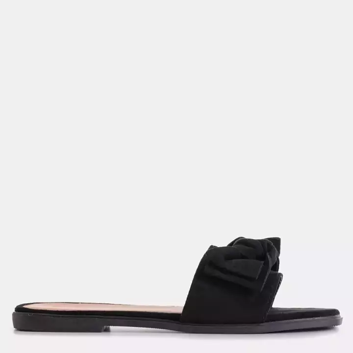 OUTLET Black women's slippers with a Bonjour bow - Footwear