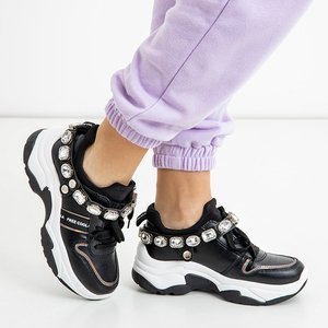 OUTLET Black women's sports shoes with cubic zirconias Frewan - Footwear