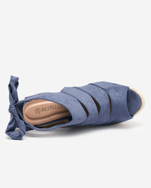 OUTLET Blue eco suede women's sandals on the wedge Evofi - Footwear