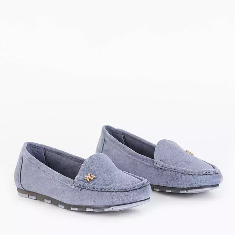 OUTLET Blue women's eco-suede loafers with Pixila decoration - Footwear