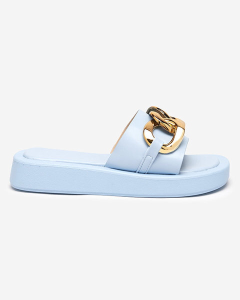 OUTLET Blue women's slippers with a gold chain Reteris - Footwear