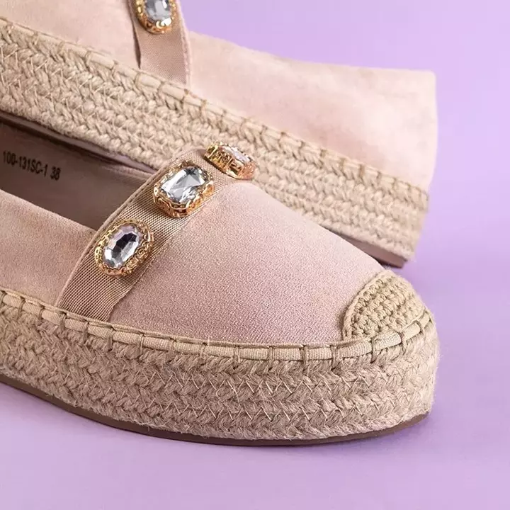 OUTLET Bright pink women's platform espadrilles with crystals Fenenna - Footwear