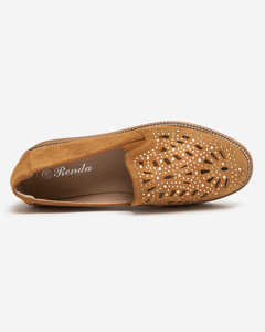 OUTLET Brown women's shoes with cubic zirconias Lamsiou - Footwear