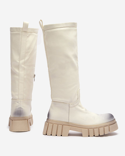 OUTLET Cream women's mid-calf boots Astaroth - Footwear