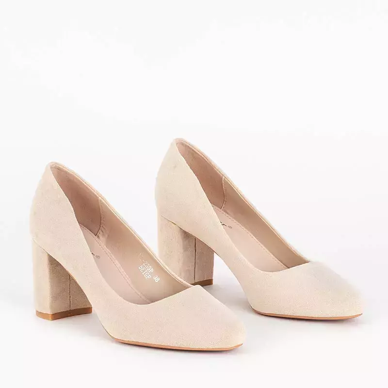 OUTLET Cream women's pumps on a post Tirika - Footwear