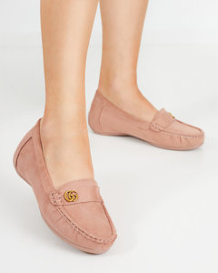 OUTLET Dark pink women's moccasins on low covered heel Lemira - Footwear