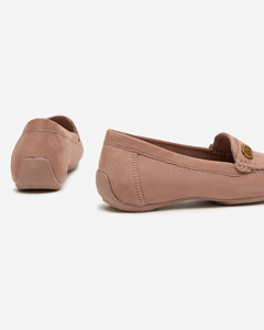 OUTLET Dark pink women's moccasins on low covered heel Lemira - Footwear