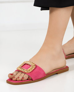 OUTLET Fuchsia women's eco suede slippers with a gold buckle Lozi. Footwear