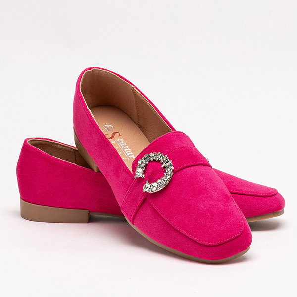 OUTLET Fuchsia women's moccasins with an ornament in zircons Amorinso - Footwear