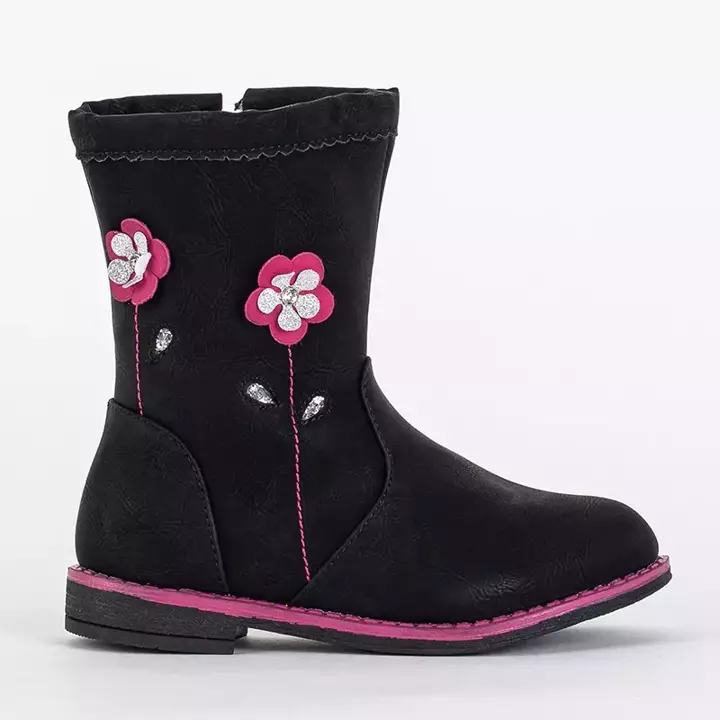 OUTLET Girls 'black boots with a decorative upper Amini - Footwear