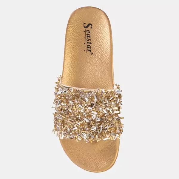 OUTLET Golden women's platform sandals with Lomine cubic zirconia - Footwear