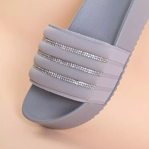 OUTLET Gray women's platform slippers with cubic zirconia Rondi - Footwear