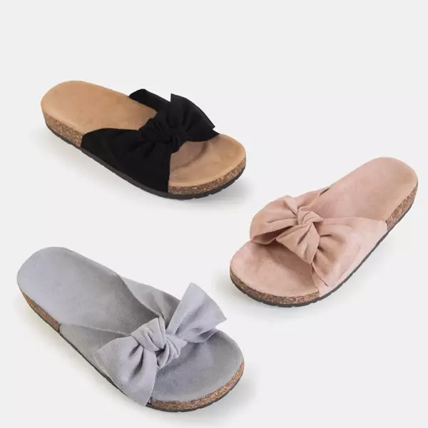 OUTLET Gray women's slippers with a bow Sun and Fun - Footwear