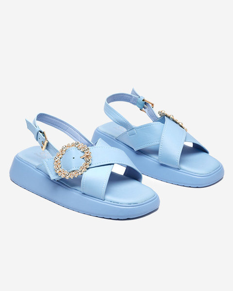 OUTLET Ladies' blue fabric sandals with a flat sole Senire - Footwear