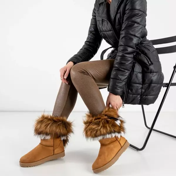 OUTLET Light brown platform snow boots with fur Hellasi - Footwear