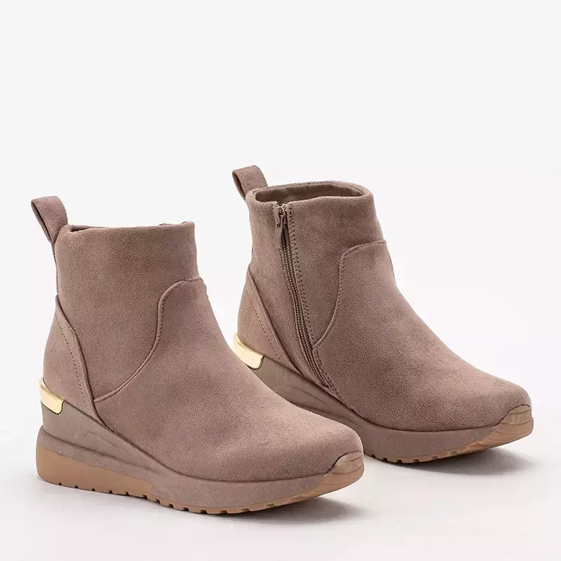 OUTLET Light brown women's eco-suede low-heeled boots Leka - Footwear