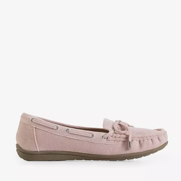 OUTLET Light pink women's eco-suede loafers with a bow Inda - Shoes