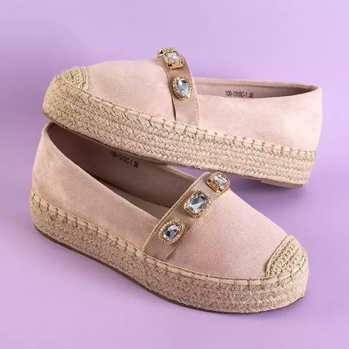 OUTLET Light pink women's espadrilles on the platform with Fenenna crystals - Footwear