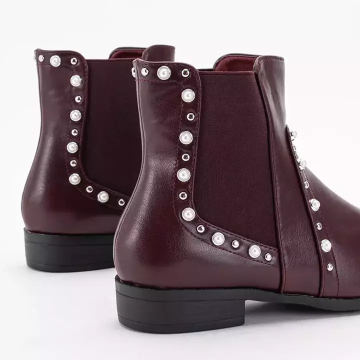 OUTLET Maroon boots for women with pearls Natasia - Footwear