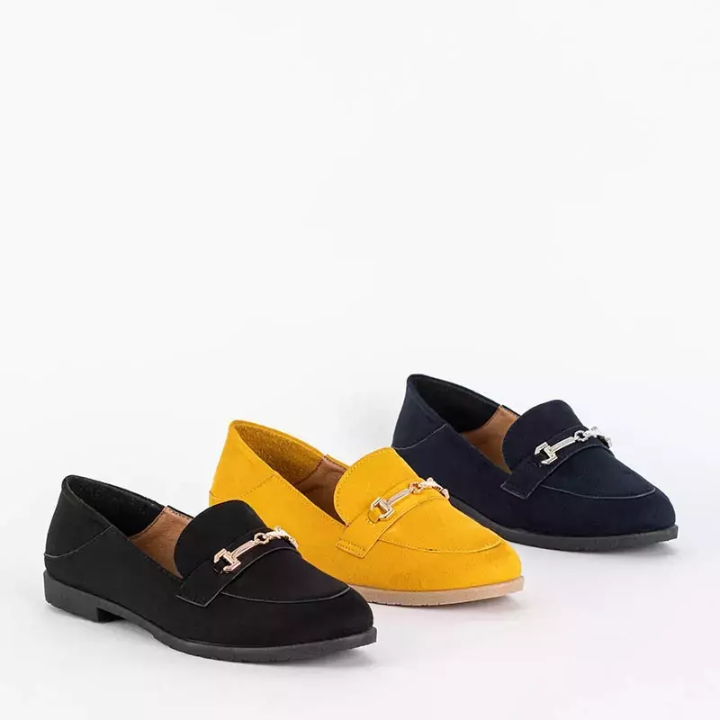 OUTLET Navy blue women's eco-suede moccasins with ornament Lemika - Footwear