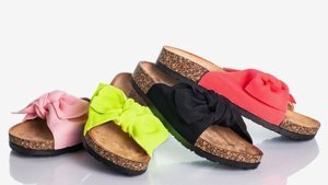 OUTLET Neon pink slippers with a Sunshine bow - Shoes