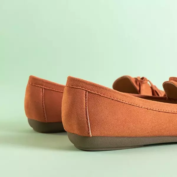 OUTLET Orange women's moccasins with a bow and Igeli fringes - Footwear