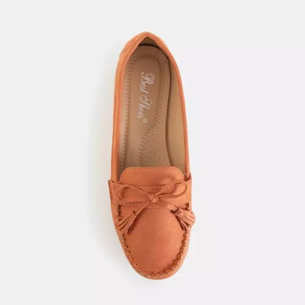 OUTLET Orange women's moccasins with a bow and Igeli fringes - Footwear