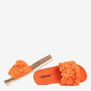 OUTLET Orange women's slippers with flowers Mastina - Shoes