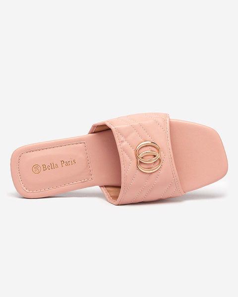 OUTLET Pink women's eco-leather slippers with golden decoration Daliso - Footwear