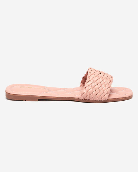 OUTLET Pink women's slippers with a braided stripe Cocota - Footwear