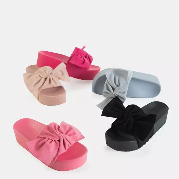 OUTLET Pudrowe women's flip flops with a bow Dolorisa - Shoes