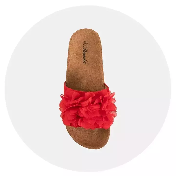 OUTLET Red women's flip-flops with flowers Alina - Footwear