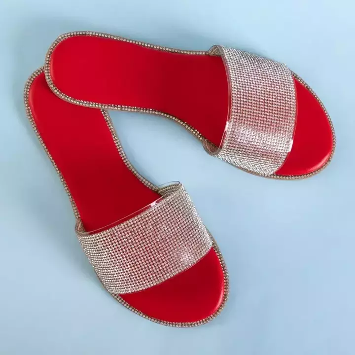 OUTLET Red women's slippers with cubic zirconia Verina - Footwear