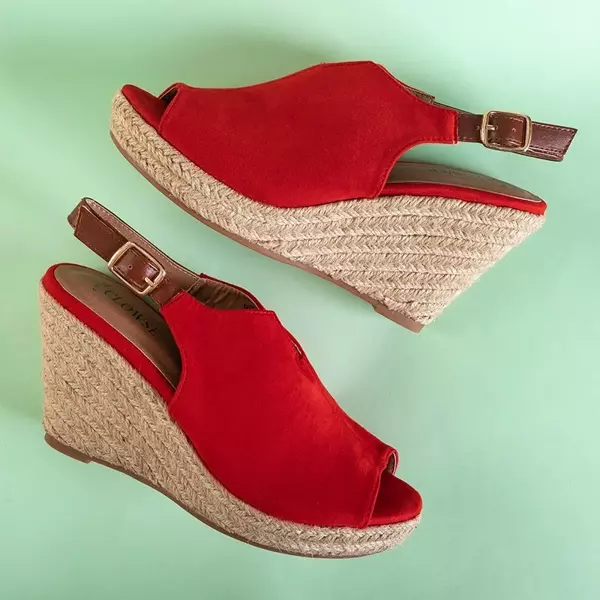 OUTLET Red women's wedge sandals Clowse - Shoes