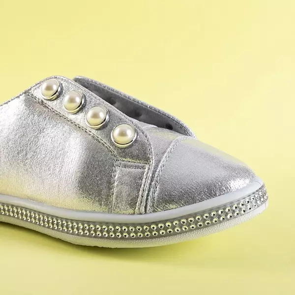 OUTLET Silver children's slip on sneakers with Merina pearls - Footwear