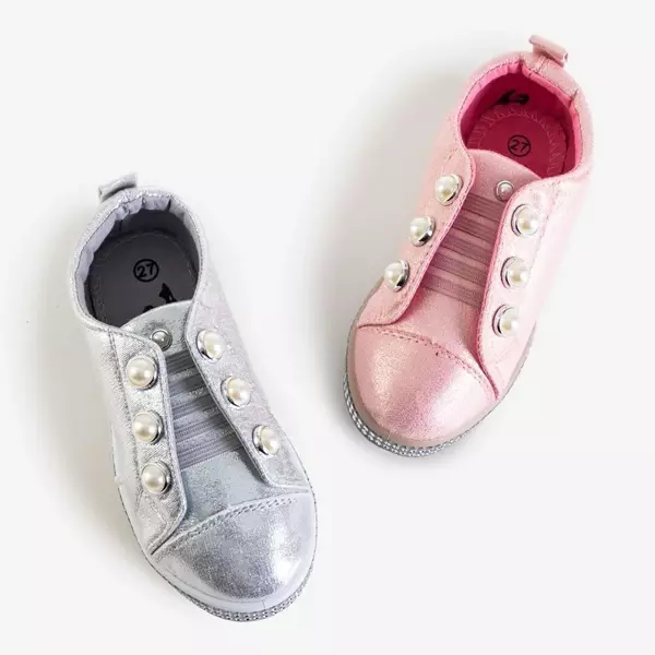 OUTLET Silver children's slip on sneakers with pearls Merena - Footwear