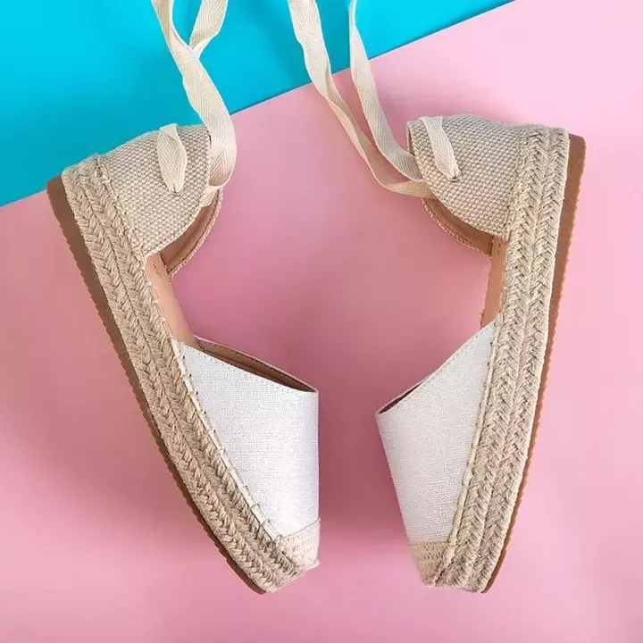 OUTLET White and beige women's tied espadrilles Pribella - Shoes