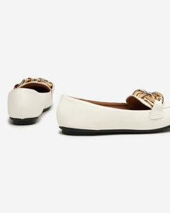 OUTLET White women's eco-leather moccasins with chain Flamii - Footwear