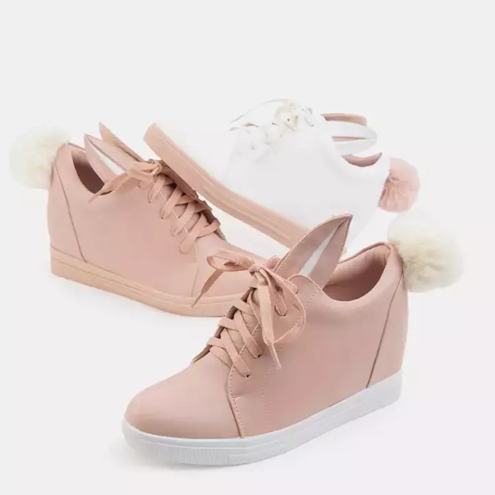 OUTLET White women's sports wedge sneakers with a pompom Estii - Footwear
