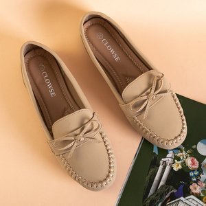 OUTLET Women's beige moccasins with a Letisa bow - Footwear