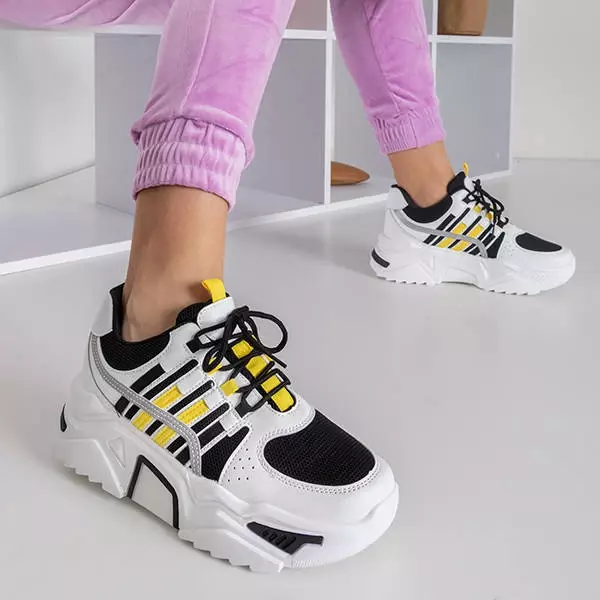 OUTLET Women's black and white sneakers on the Soyea platform - Footwear