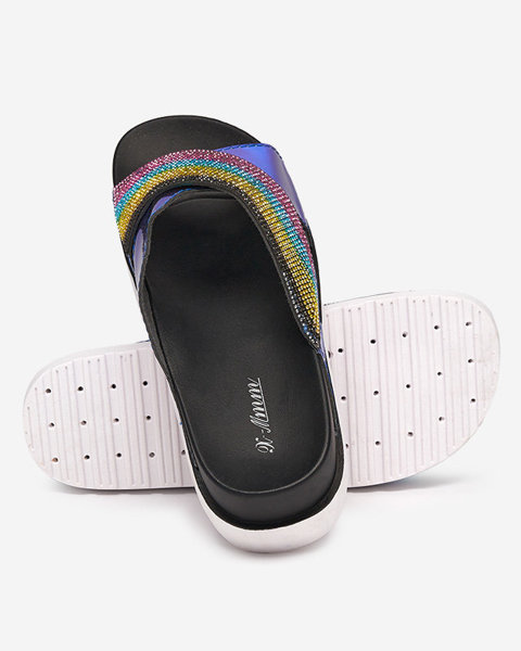 OUTLET Women's black holographic slippers with sequins Yalay - Footwear
