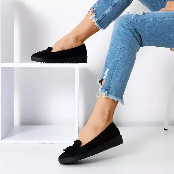 OUTLET Women's black moccasins with tassels and Laureana bow - Shoes