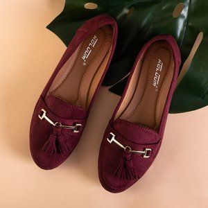 OUTLET Women's burgundy eco-suede moccasins with Catriona fringes - Shoes