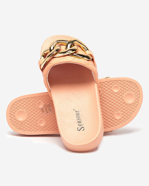 OUTLET Women's coral quilted slippers with a gold chain Eteris - Footwear