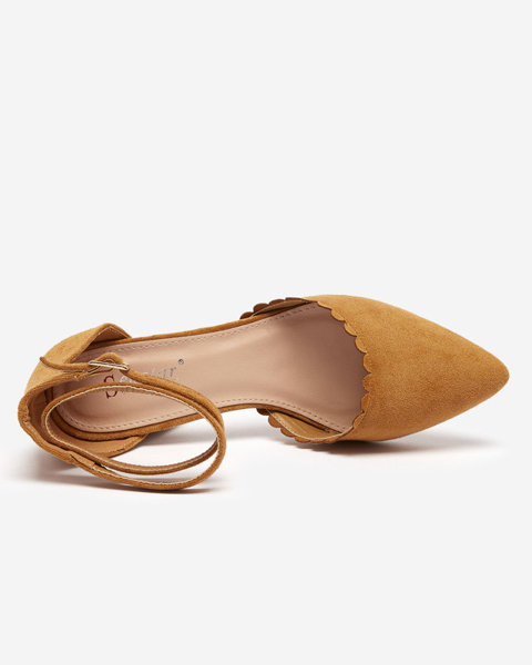 OUTLET Women's eco-suede camel sandals on the Ametis post - Footwear