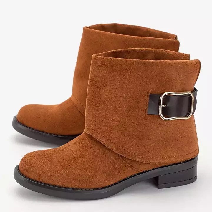 OUTLET Women's eco-suede flat-heeled boots in camel Perela - Footwear