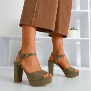 OUTLET Women's khaki sandals on a higher post Silenae - Footwear