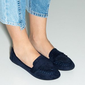 OUTLET Women's navy blue eco-suede loafers with Daiane fringes - Footwear