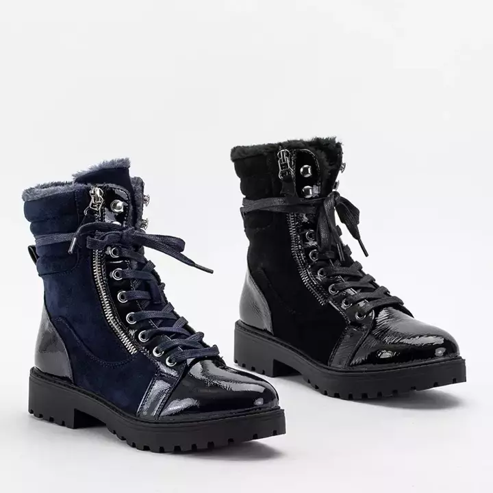 OUTLET Women's navy blue partially lacquered boots Ginoko - Footwear